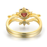 Flaming Heart Red Garnet Yellow Gold Ring Set©