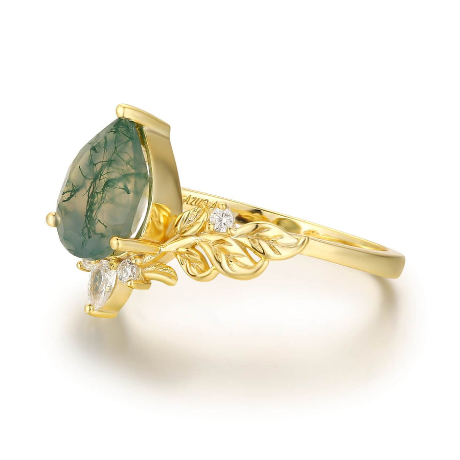 Dewdrop Moss Agate Ring (Yellow Gold)©