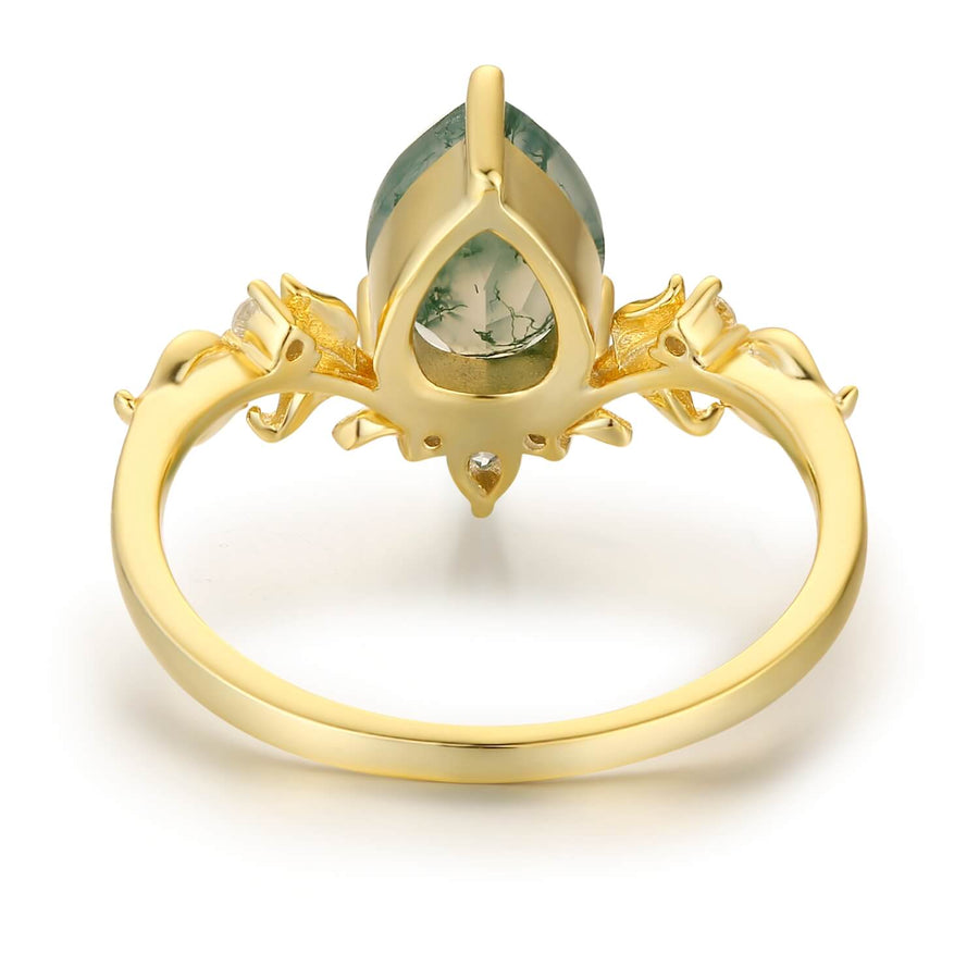Dewdrop Moss Agate Ring (Yellow Gold)©