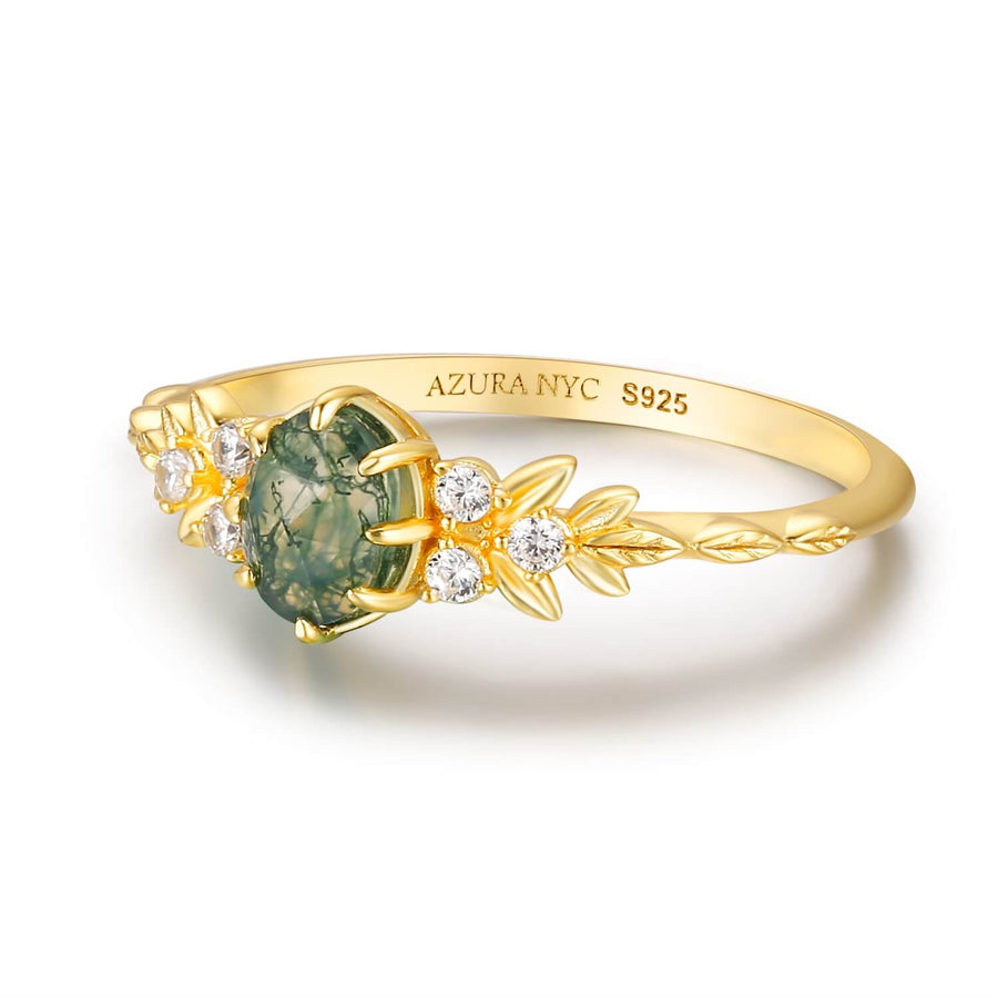 Wildflower Moss Agate Ring (Yellow Gold)©