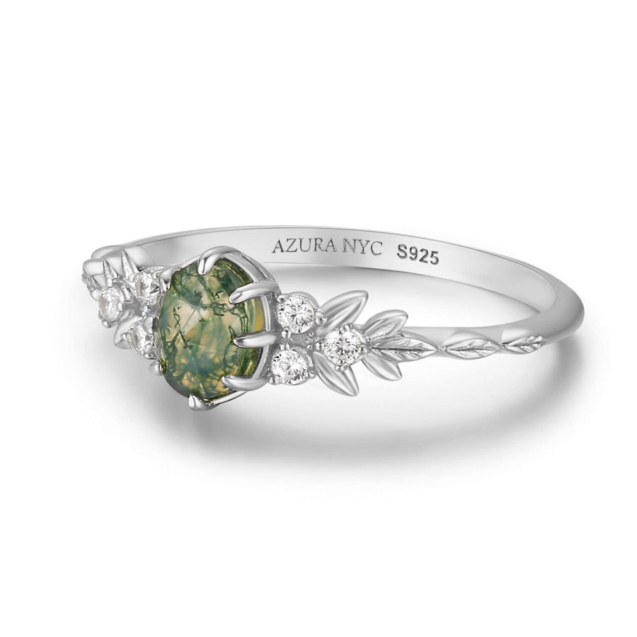 Wildflower Moss Agate Ring (White Gold)