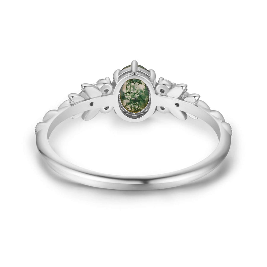 Wildflower Moss Agate Ring (White Gold)