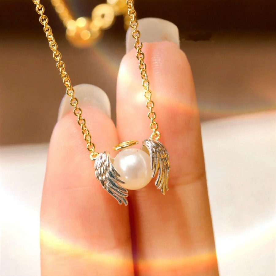 "Protect Me" Angel  Pearl Necklace