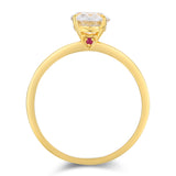 Hidden Ruby Heart Oval Moissanite Yellow Gold Ring