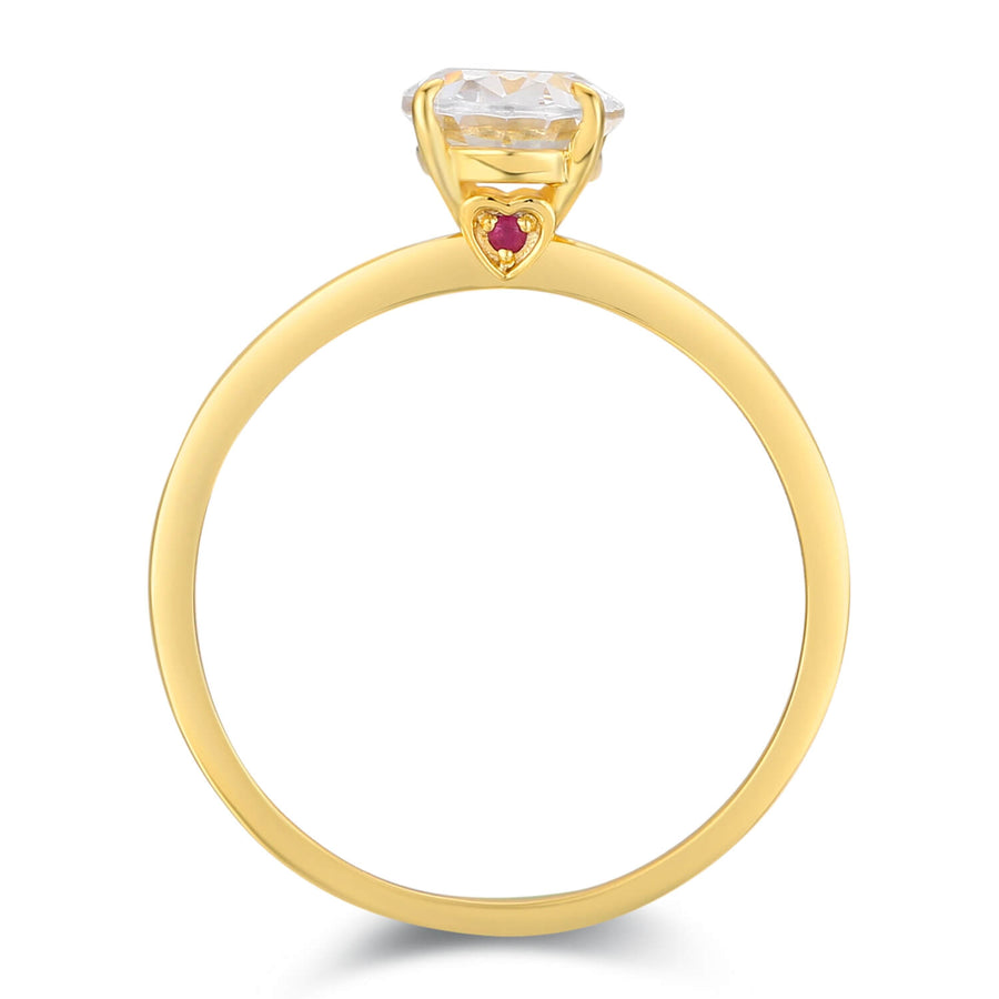 Hidden Ruby Heart Oval Moissanite Yellow Gold Ring