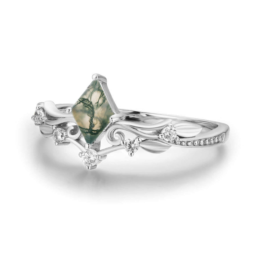 Victorian Lace Moss Agate Ring (White Gold)©