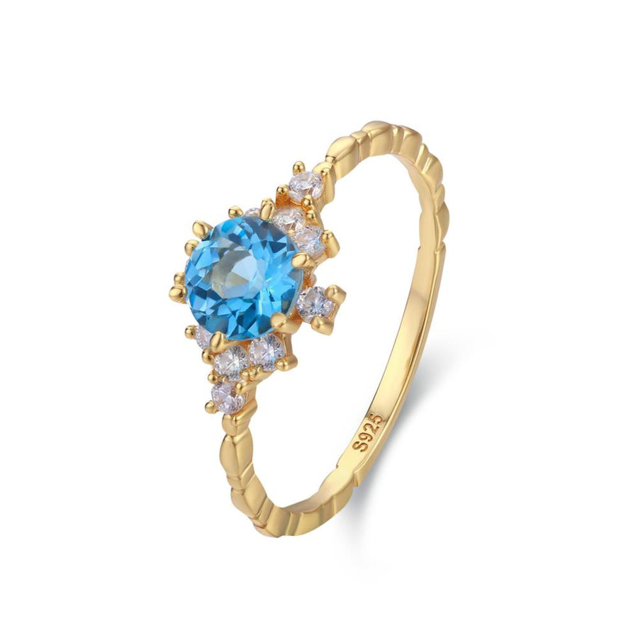 Clarity Blue Topaz Ring 10K Solid Yellow Gold