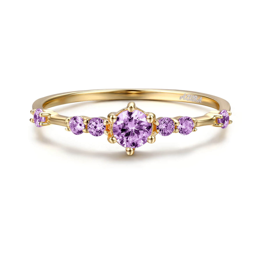 10K Yellow Gold - The Center of the Universe Amethyst Ring - Size 3.5
