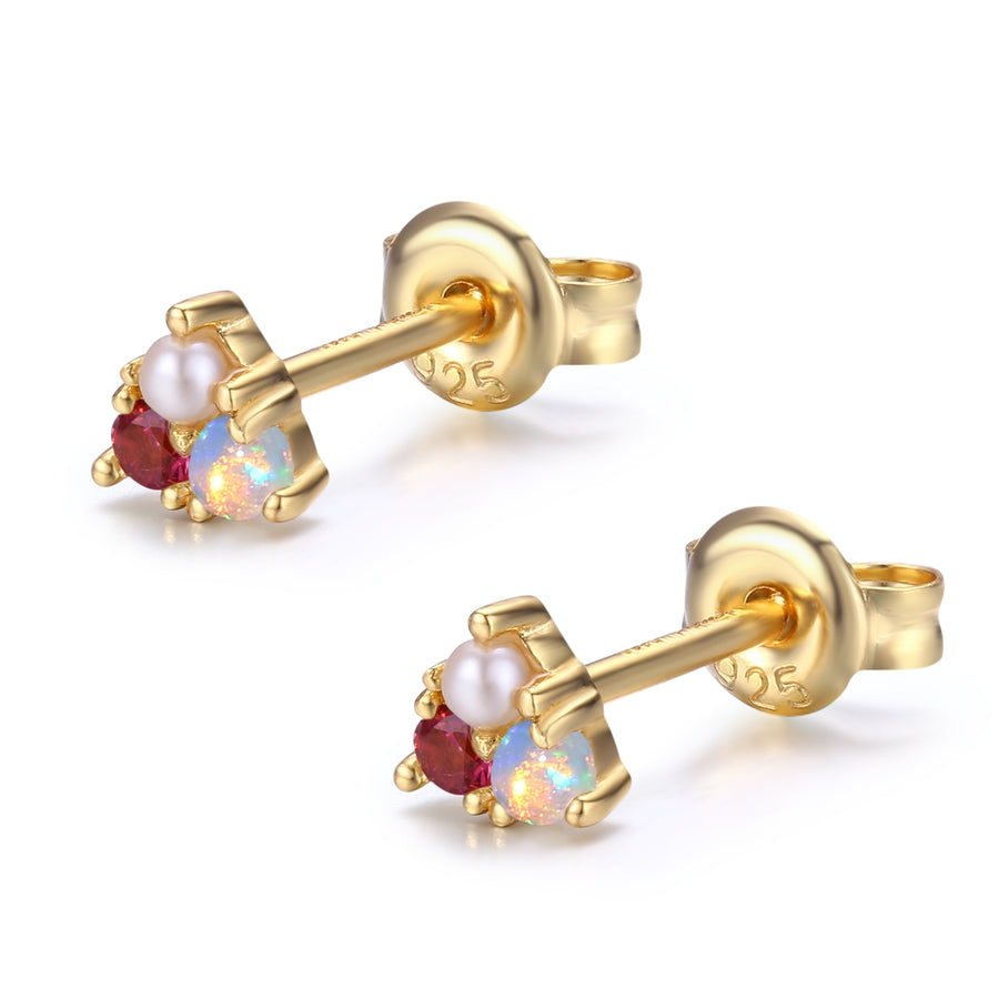 Opal Pink Tourmaline Pearl Trio Earring Studs