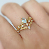 Woodland and Victorian Lace Aquamarine© Ring Set (Yellow Gold)