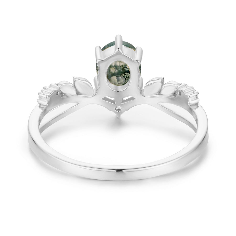 Calla Lily Moss Agate Ring (White Gold)
